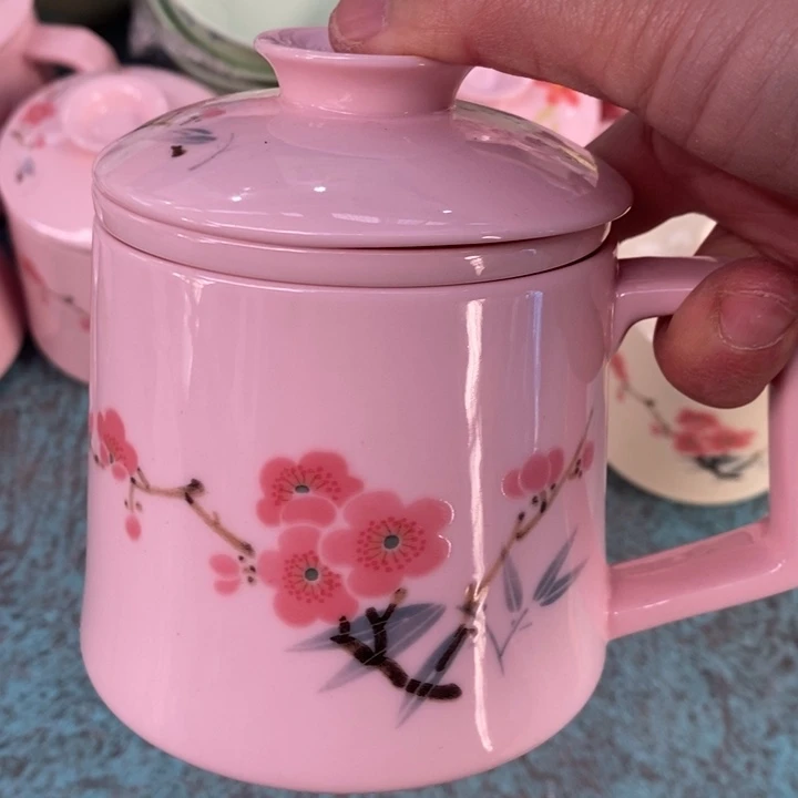 摆件陶红稀土翠竹办公杯 带茶漏