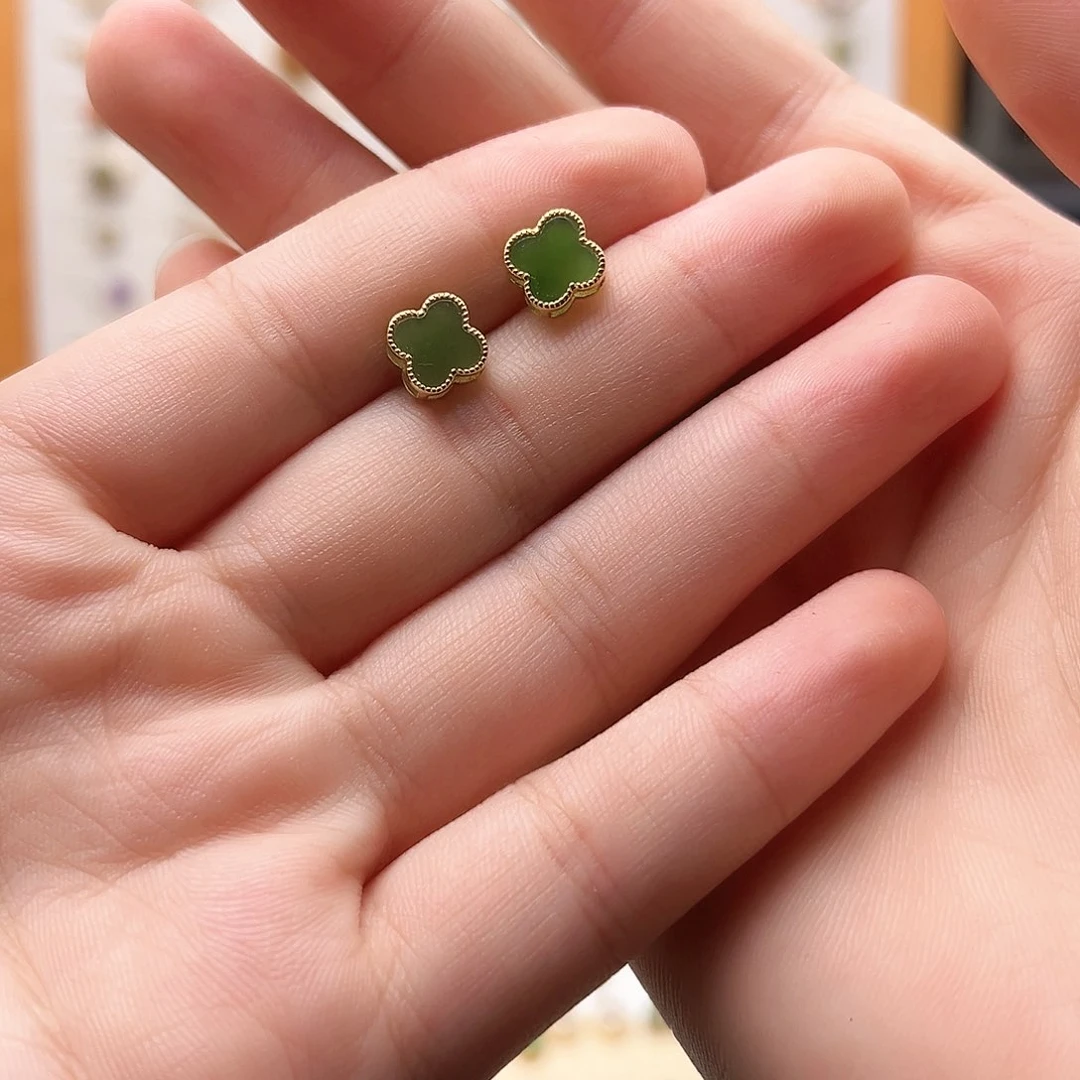 银S925镶嵌和田玉耳饰