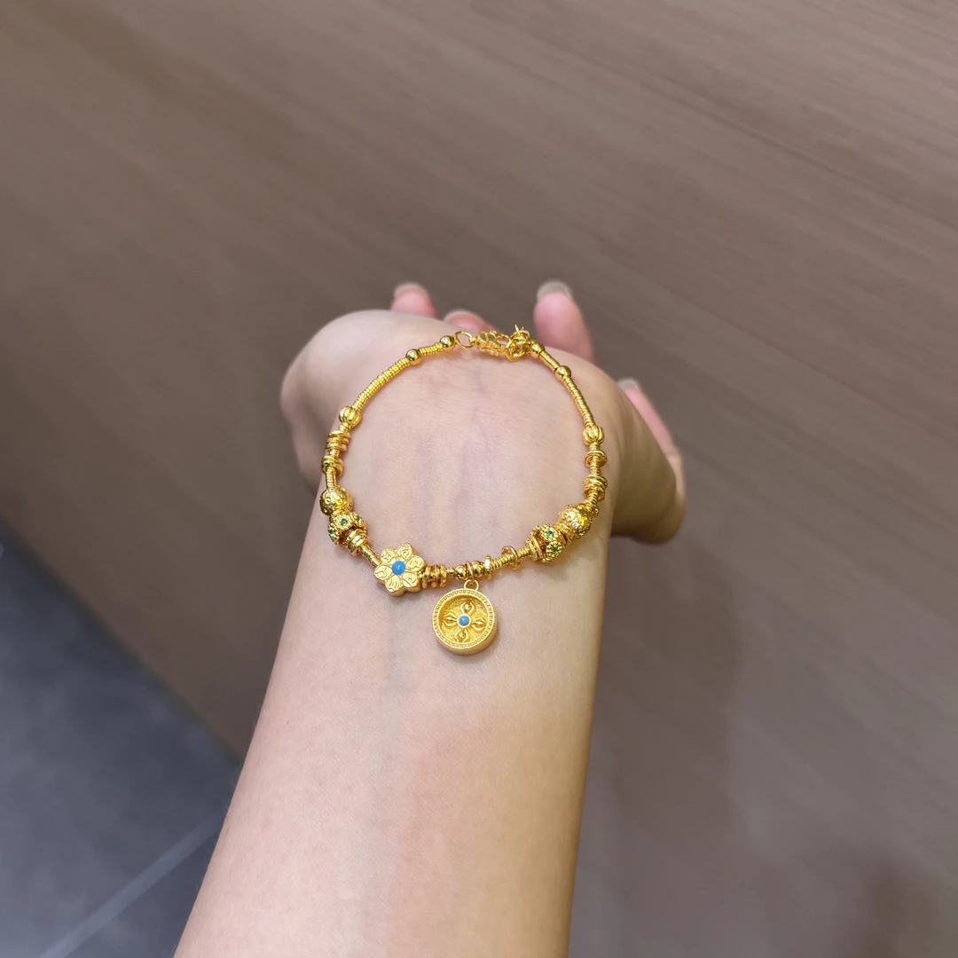 【菠萝珠宝】足金999 金刚杵搭配跑环 盘缠手链 金重：16.75克