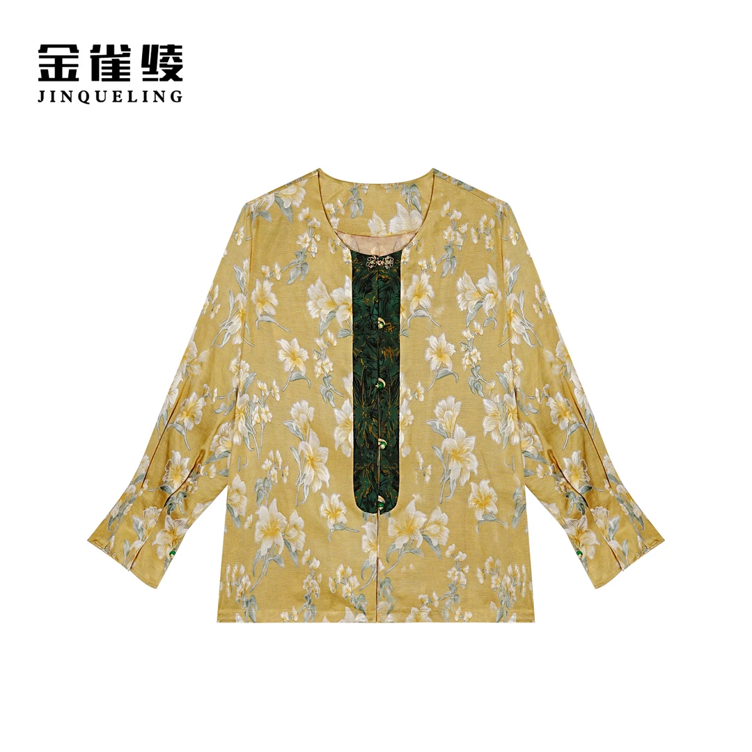 金雀绫【金叶百合】原创设计气质时尚提花百搭衬衫SZA1S019