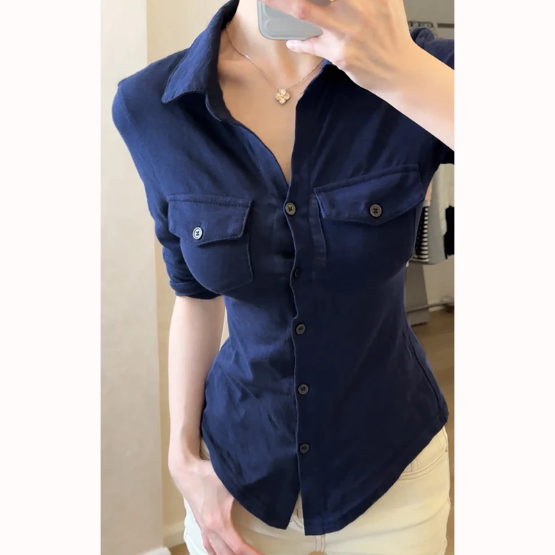 【玫瑰的故事】复古中袖防晒收腰衬衫正肩显瘦辣妹女生上衣女潮2