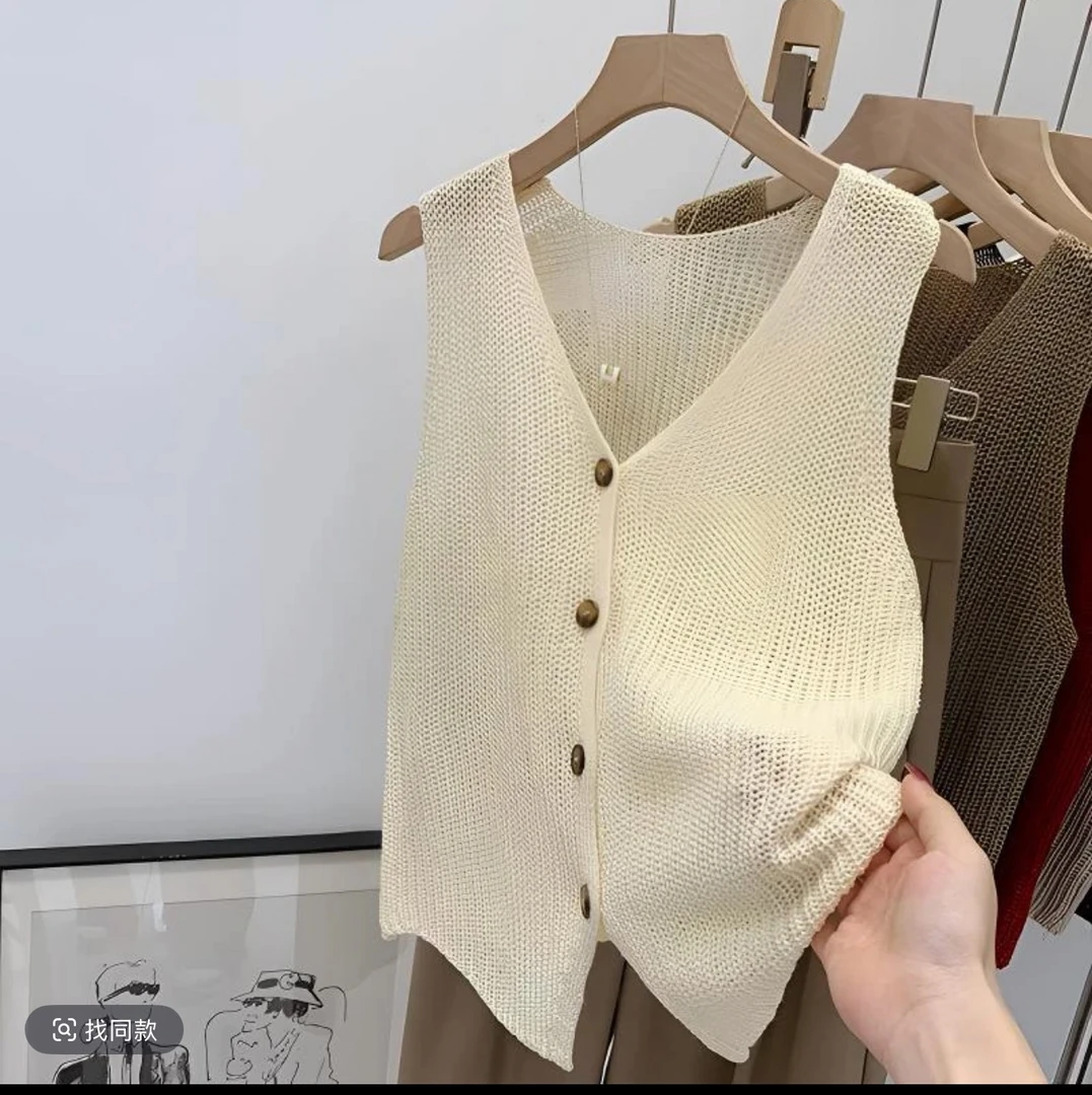 2025新款独特绝美小上衣小香风无袖外穿红色镂空马甲T恤背心女夏