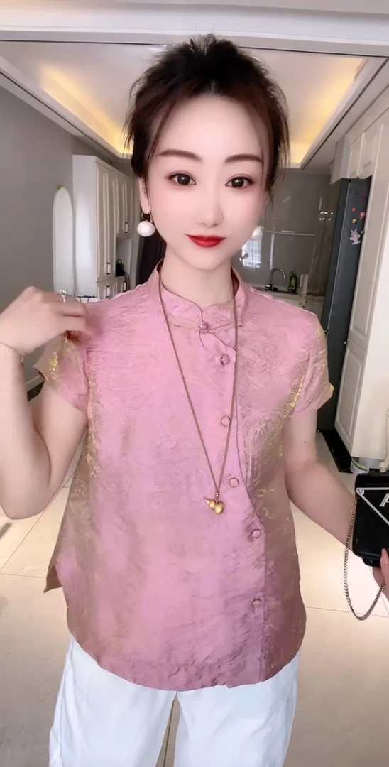 国风衬衫女2025夏季新款设计感气质减龄盘扣开叉短袖上衣