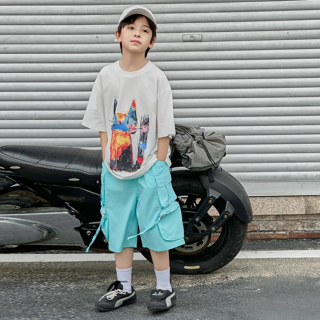 男童夏装酷帅工装短裤短袖套装2025新款儿童男孩夏季薄款宽松衣服