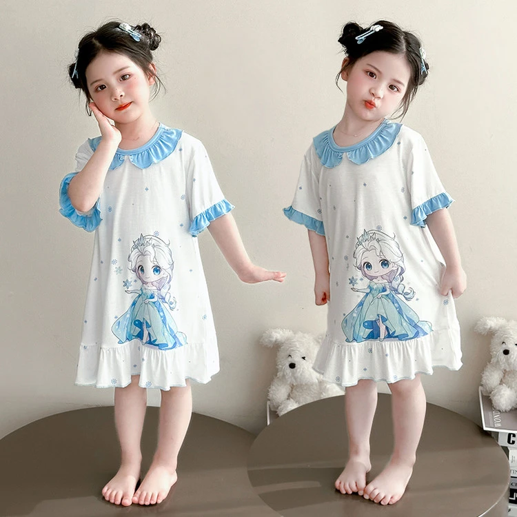 女童睡裙夏季薄款小女孩宝宝莫代尔短袖公主睡衣家居服儿童空调服