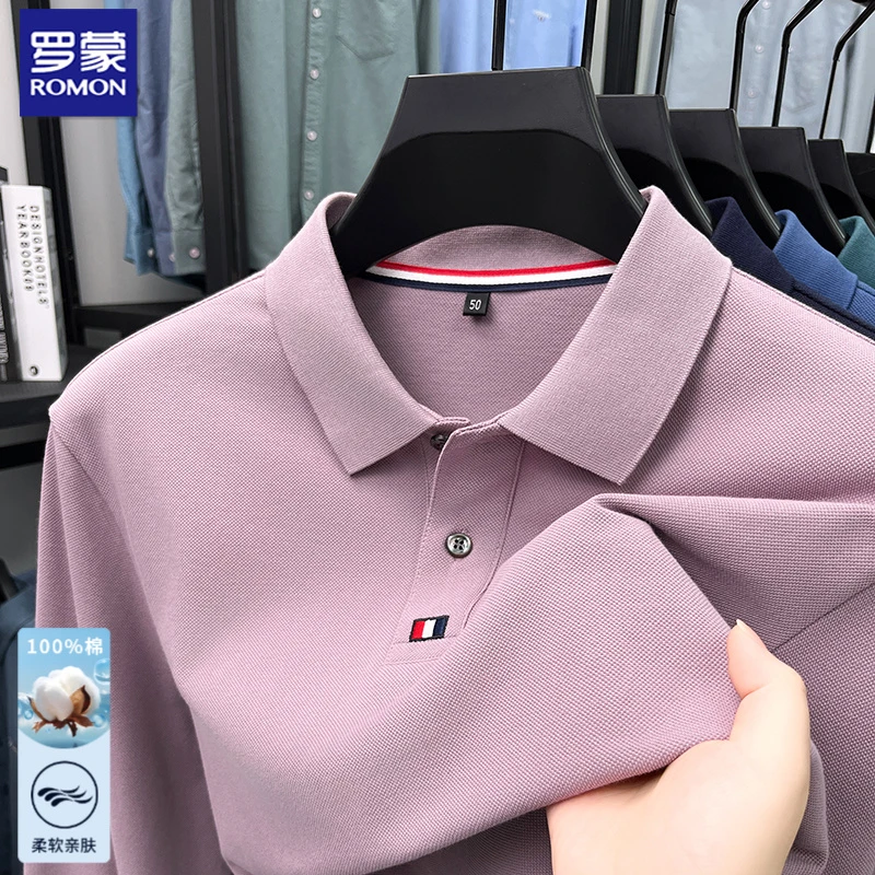 罗蒙【纯棉】春秋季男士Polo衫翻领休闲时尚体恤长袖罗蒙长袖polo
