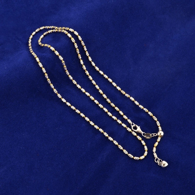 链子925银 【珊珊专享】925银 黄白车花珠项链60cm SS6005