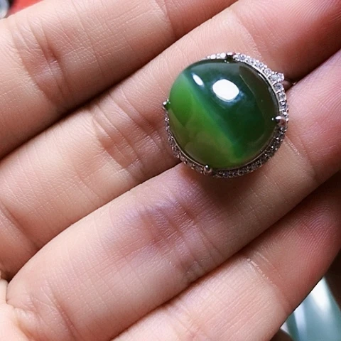 和田玉戒指银S925镶嵌