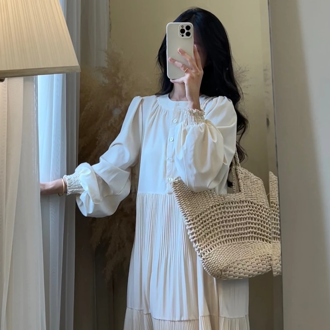 【ROUROU】南方庄园｜专属 法式纯色拼接设计感气质长连衣裙Ro-7692