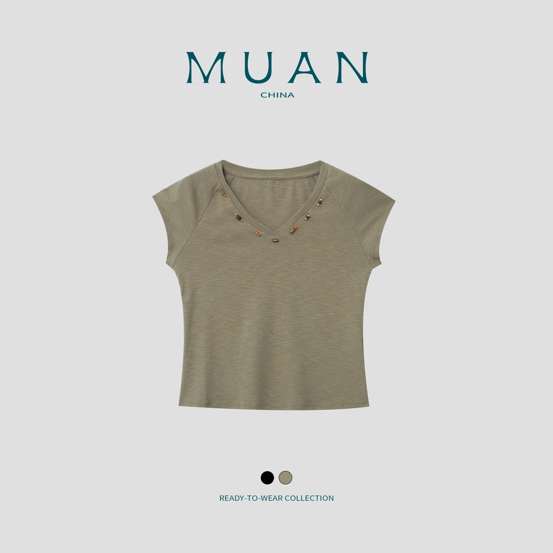 木岸MUAN：《小古着T》定制复古宽松百搭简约短袖手工上衣女DG3-9014