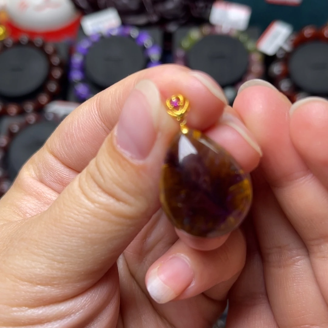 水晶手链18K金镶嵌极光金多多吊坠