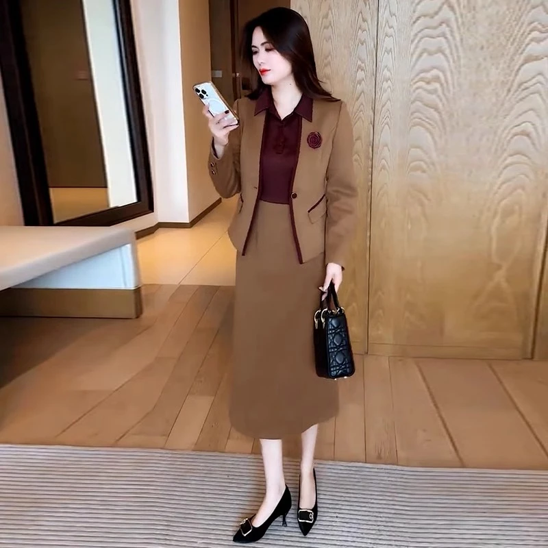 小香风时尚连衣裙女2025春季新款洋气显瘦西服外套长裙子两件套潮