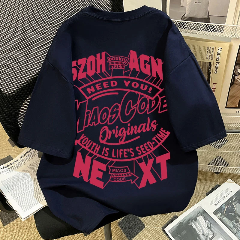 凉感冰丝短袖粉色字母卡通印花夏季短袖T恤男女上衣服百搭体恤