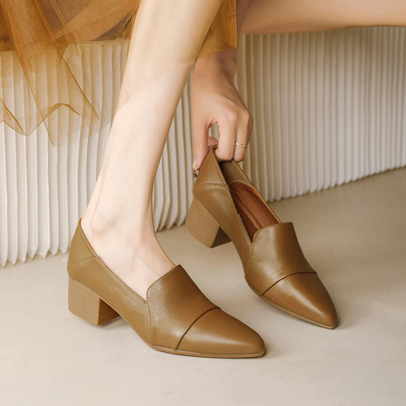 【加绒内里】【掉跟包退】法式尖头气质单鞋女防滑软底粗跟百搭工作鞋