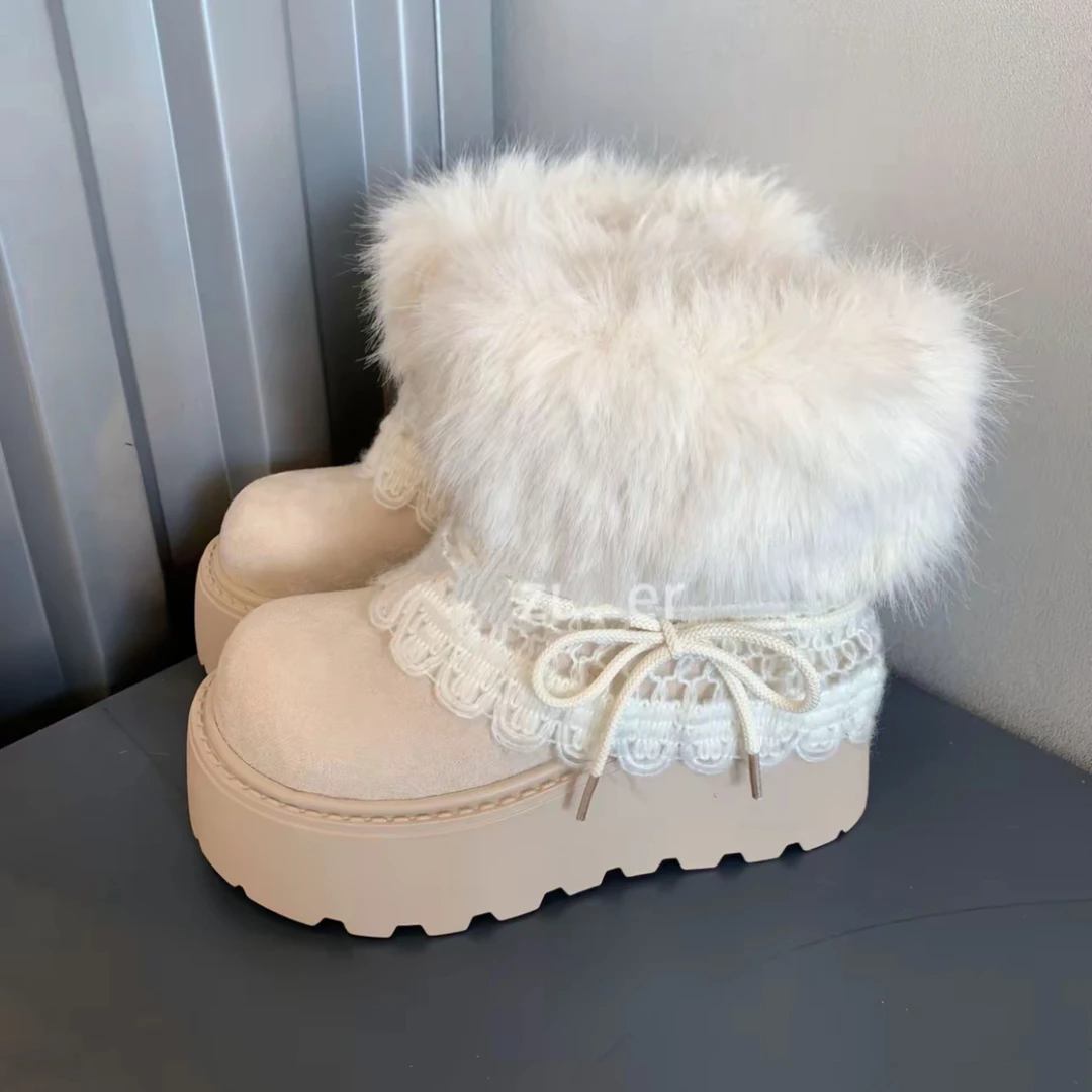可爱厚底毛毛雪地靴女2025冬季新款加绒保暖巨好看小个子勃肯短靴