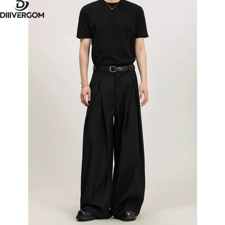 2025爆款男士阔腿裤宽松立体褶皱设计感西裤廓形免烫休闲直筒长裤