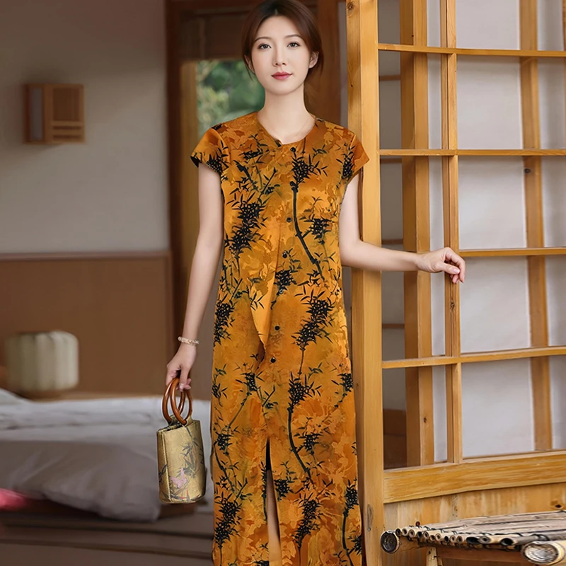 娑尔红云纱缎竹子连衣裙SJ1LY03496