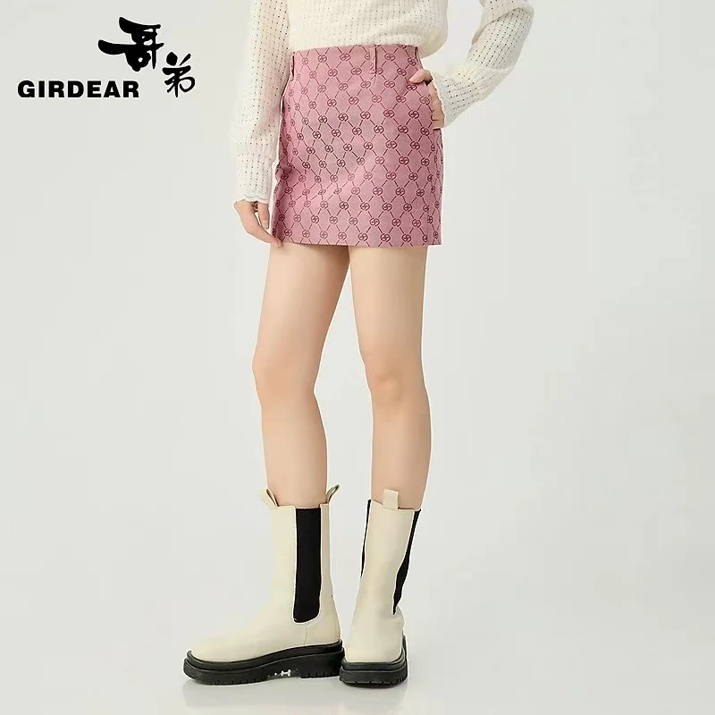 哥弟品质女装经典百搭舒适通勤同心协力双G提花包臀短裙120021