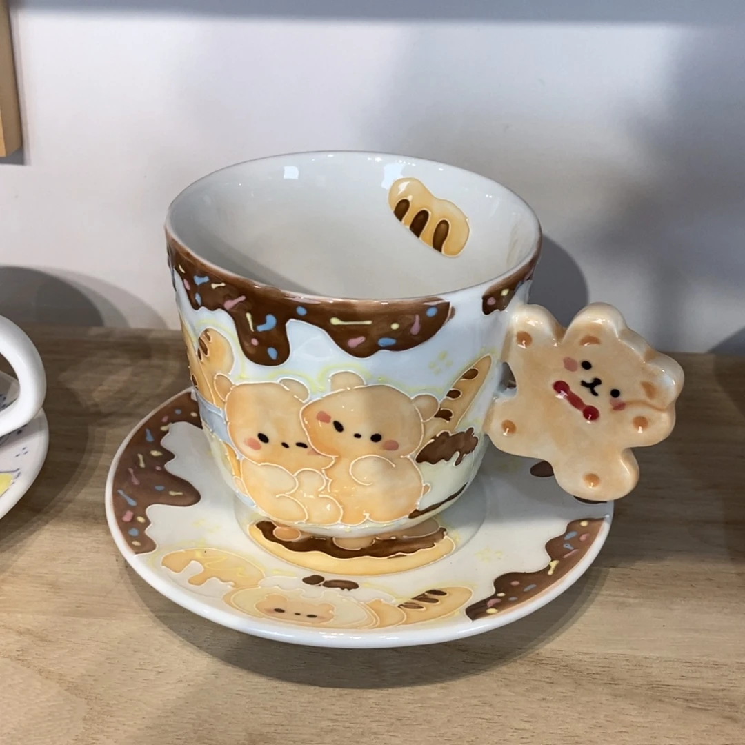 ****～瓷片黄油小熊咖啡杯微瑕