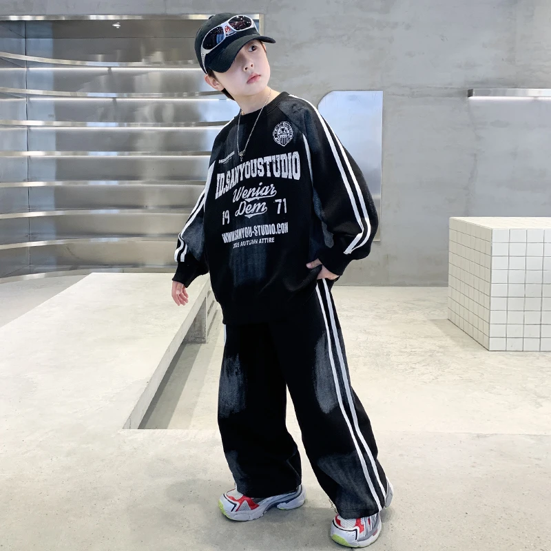 儿童运动套装2025春秋季新款中大童韩版痞帅洋气卫衣长裤宽松两件