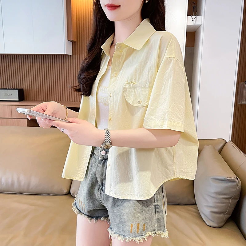 小清新日系复古短袖衬衫少女夏季新款初高中学生小众外穿短款上衣
