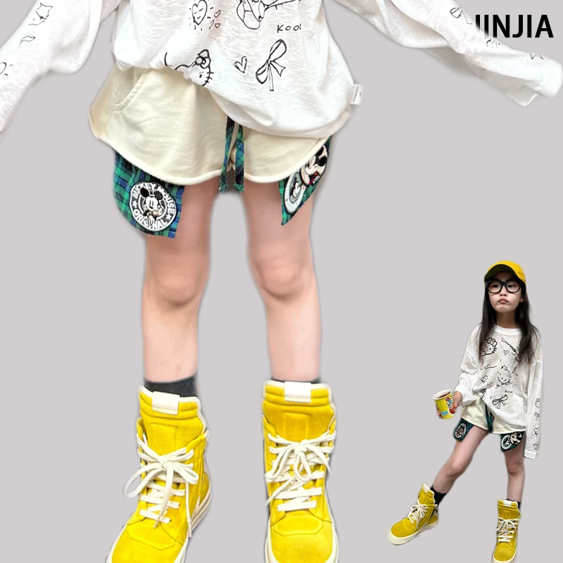 大金定制夏季新款潮牌定制男女童米色个性米Qi贴标时髦棉感短裤