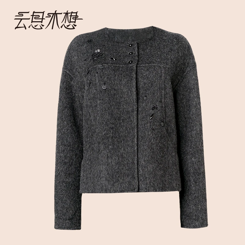 Ysimo-X云思木想 暖冬丽人 圆领休闲长袖羊毛短款毛呢外套14133