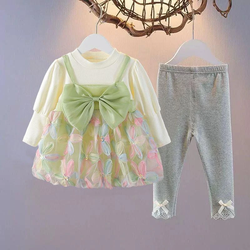 新款女童连衣裙春秋款女宝宝裙子婴幼儿套装公主裙两件套岁岁