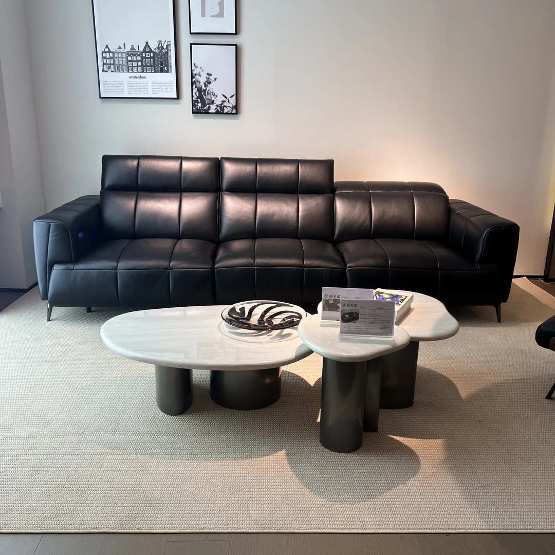 私定FL266赫兹头层黄牛皮意式轻奢电动功能沙发