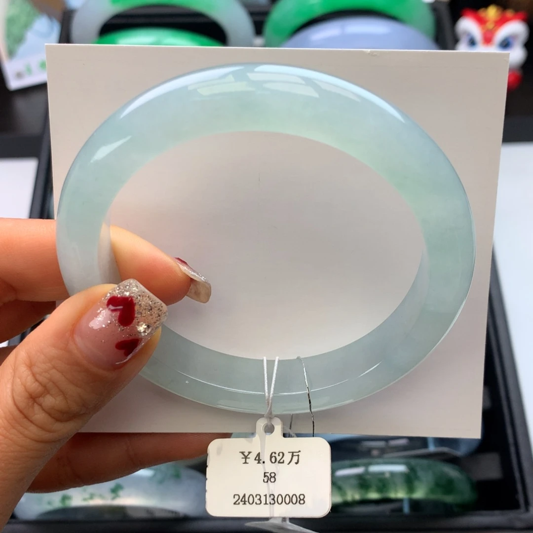 翡翠手镯未镶嵌58冰晴绿正圈