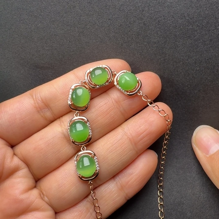 和田玉（碧玉）银S925镀金镶嵌手链