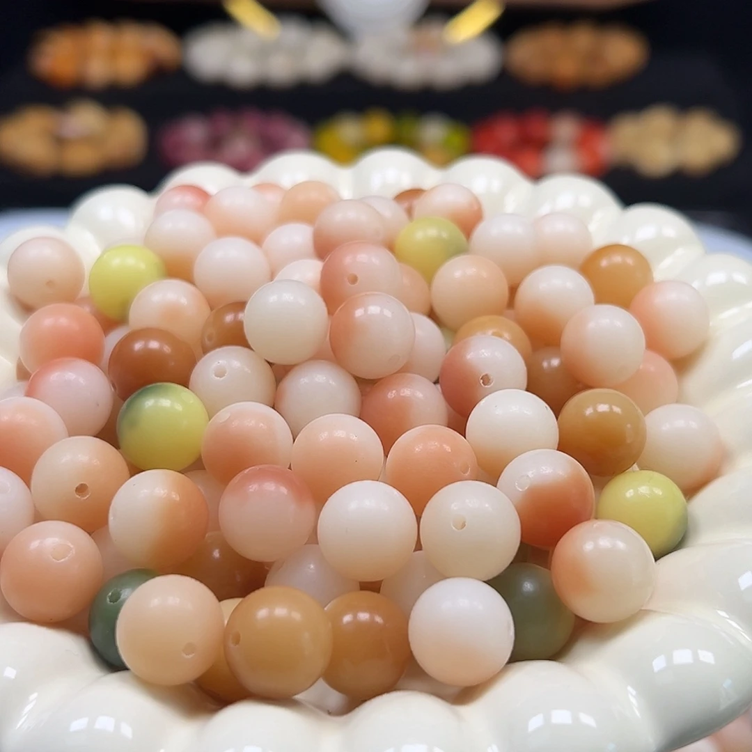 手串菩提根/象牙果卡13粉飘多宝圆200颗