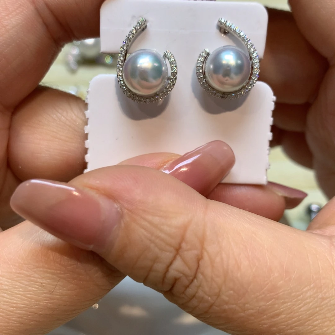 海水珍珠耳饰银S925镶嵌
