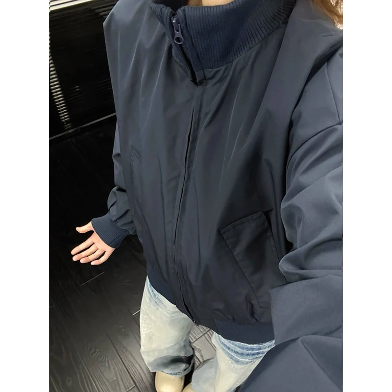 bomber藏青色短款廓形飞行员夹克男款秋季美式cleanfit立领外套潮