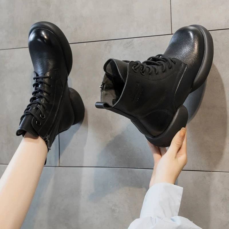 JFL6022百搭厚底马丁靴女中跟短靴女单靴2025秋冬新款女靴子