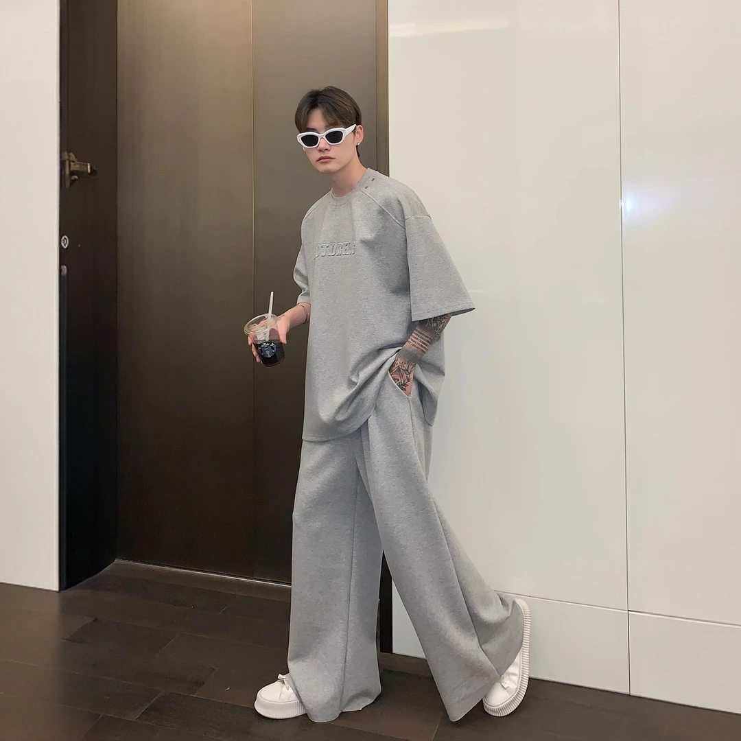 钢印浮标立体短袖男款夏季灰色铆钉设计感正肩T恤宽松休闲半截袖