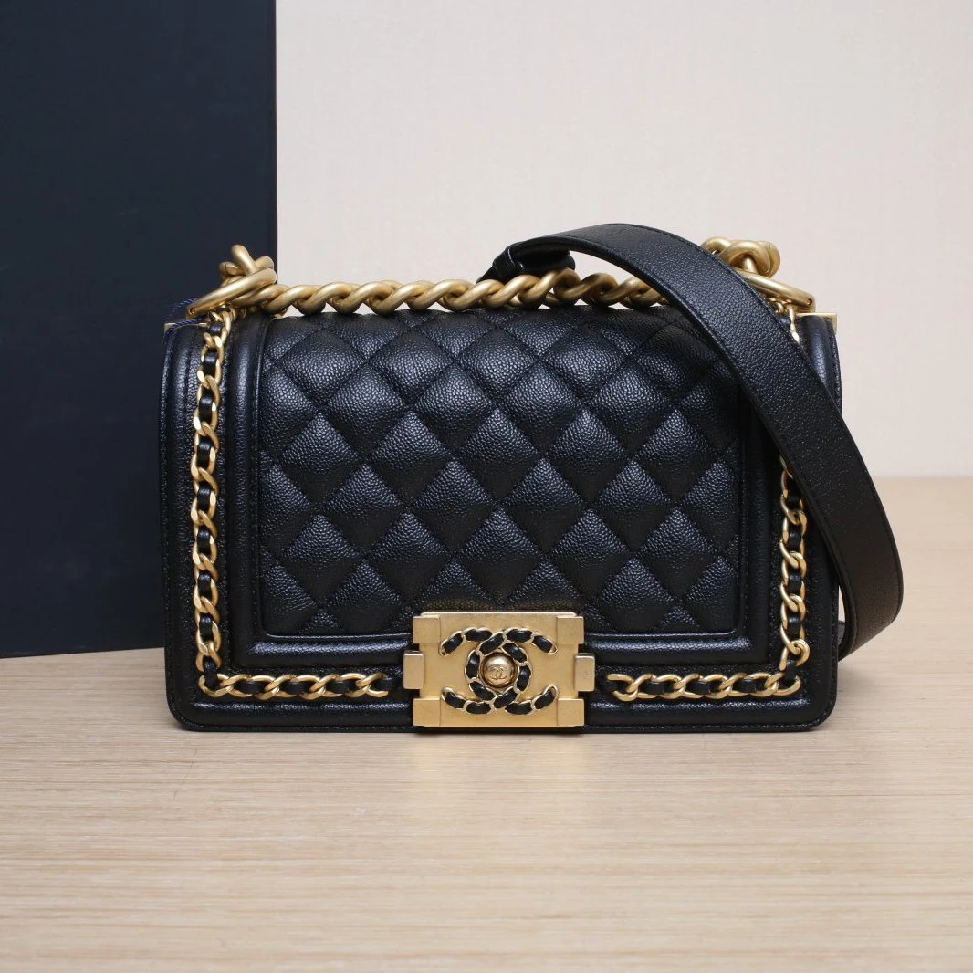 99新 Chanel/香奈儿 【双双】23P Leboy 小号20.5 芯片皮穿链滚边
