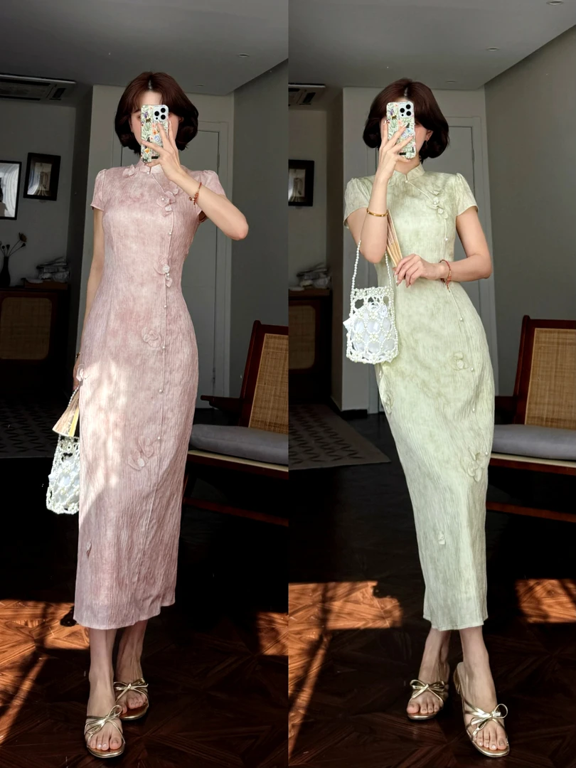 蕾英俊-蝴蝶兰-夏季新中式灵动雅致手工蝴蝶瓣花朵连衣裙-JF6139