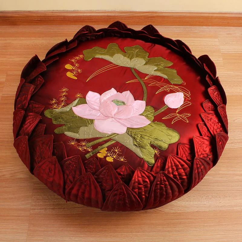高档手工补花绣花莲花坐垫椰棕丝蒲团禅修垫拜佛垫跪垫可拆洗包邮