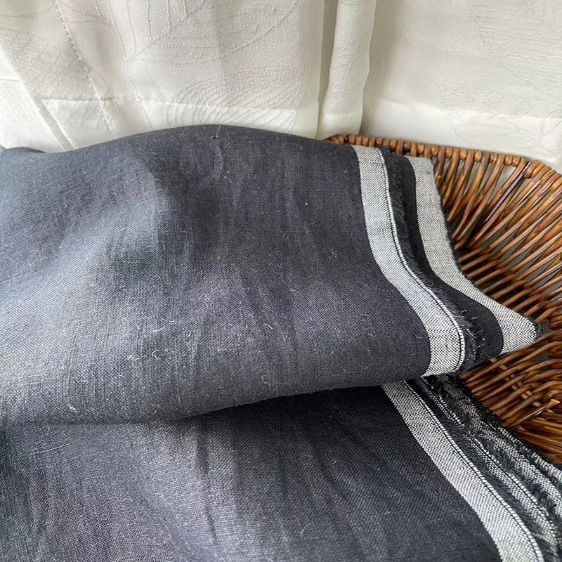 12支黑色纯汉麻布料酵素砂洗做裙子手工汉麻布料柔软亲肤