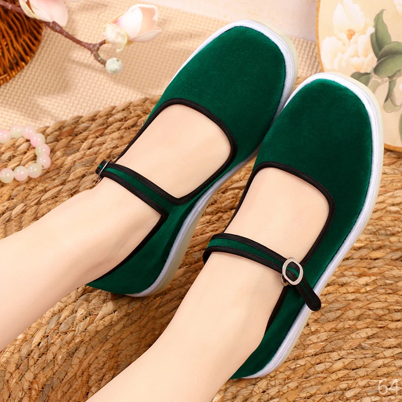 牛筋底老北京鞋子女士布鞋浅口千层底上线一字扣平底地摊跑量款