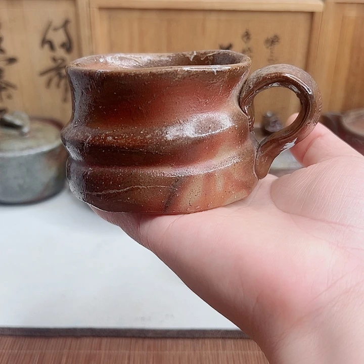 备前烧，神源启启咖啡杯，把手底部小掉皮