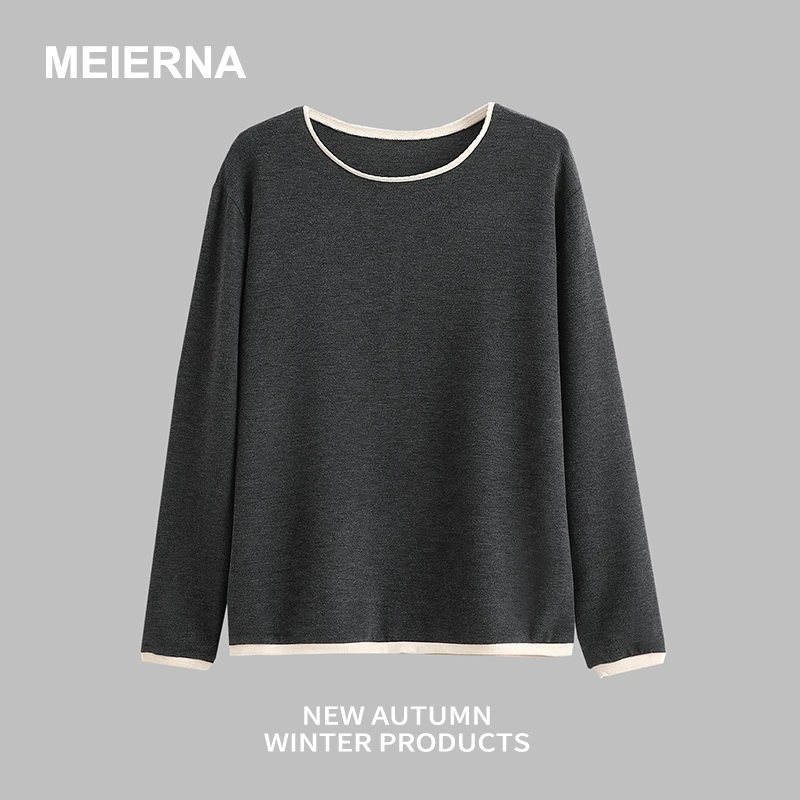 【大喜专属】冬季宽松花边圆领撞色长袖羊毛衫057