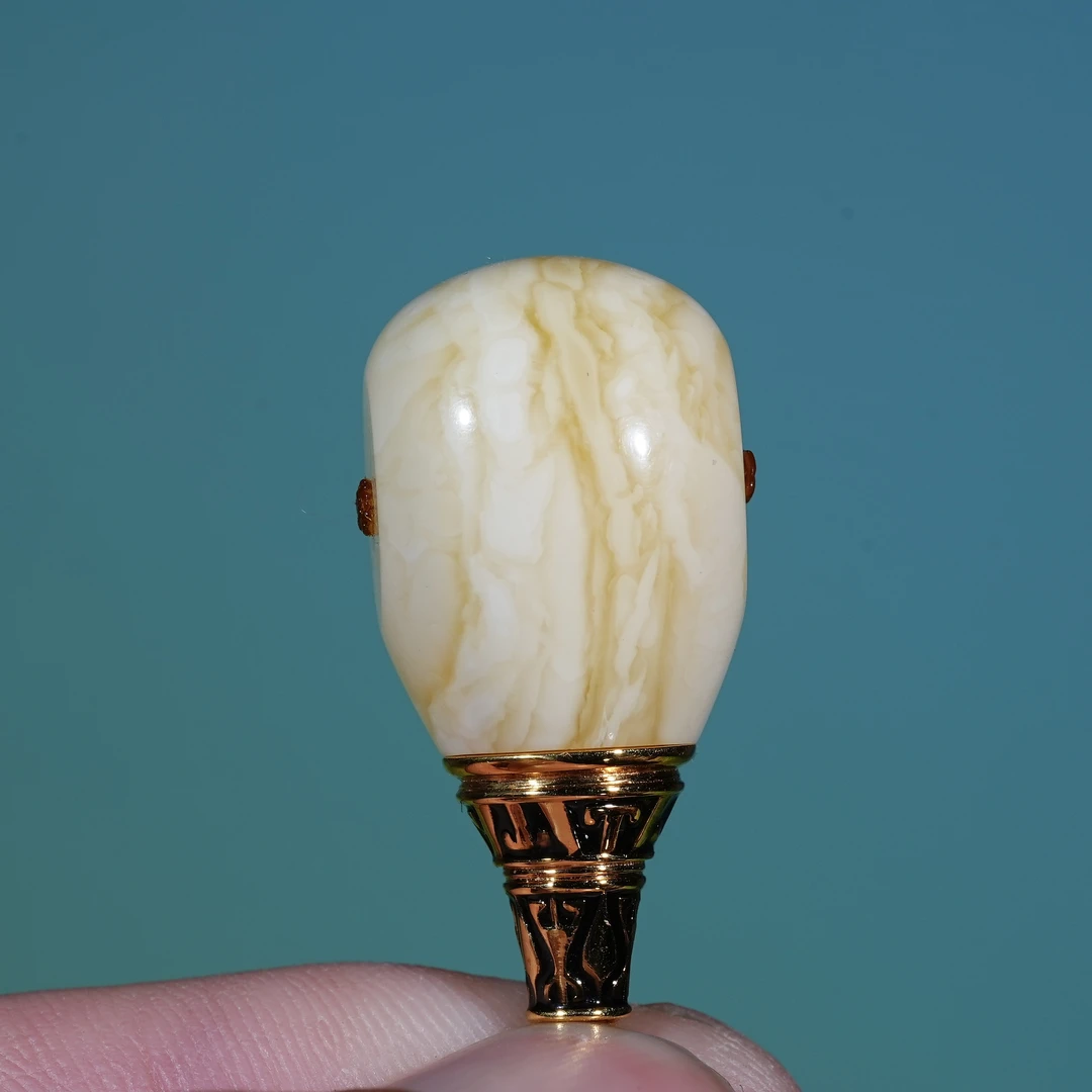 【三通】14mm虎皮纹18k金塔定制款天然蜜蜡单珠s474原矿俄料无优化