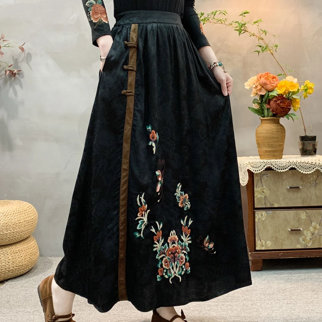 （蝶韵-半身裙）新款原创设计师民族风文艺复古显瘦重工刺绣半身裙