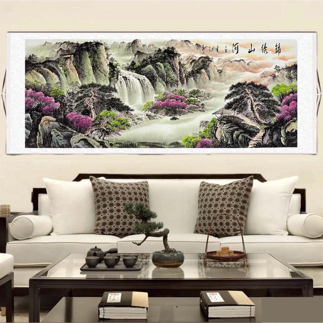 3.5米✖️96锦绣山河山水卷轴挂画