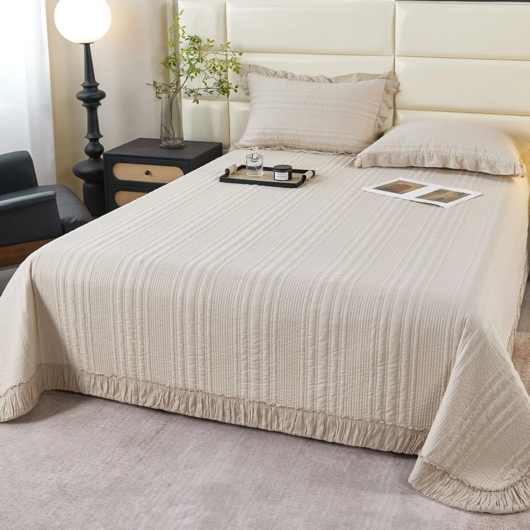 【墨上云间】砂洗！风琴包边纯棉80支绗缝床盖三件套双面全棉简约