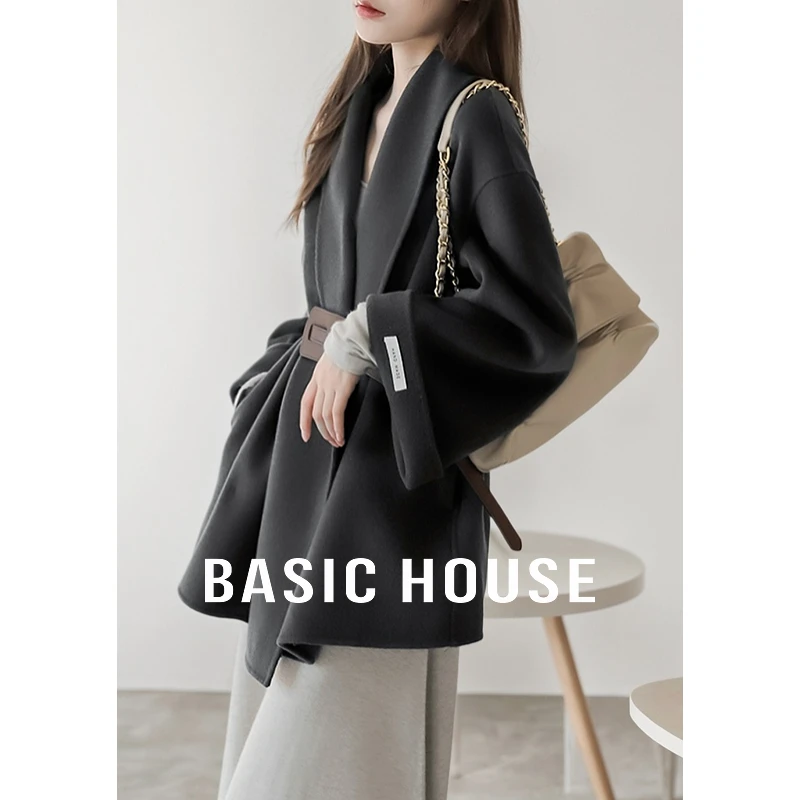 Basic House/百家好收腰系带廓形中长款毛呢外套女B1195B50592