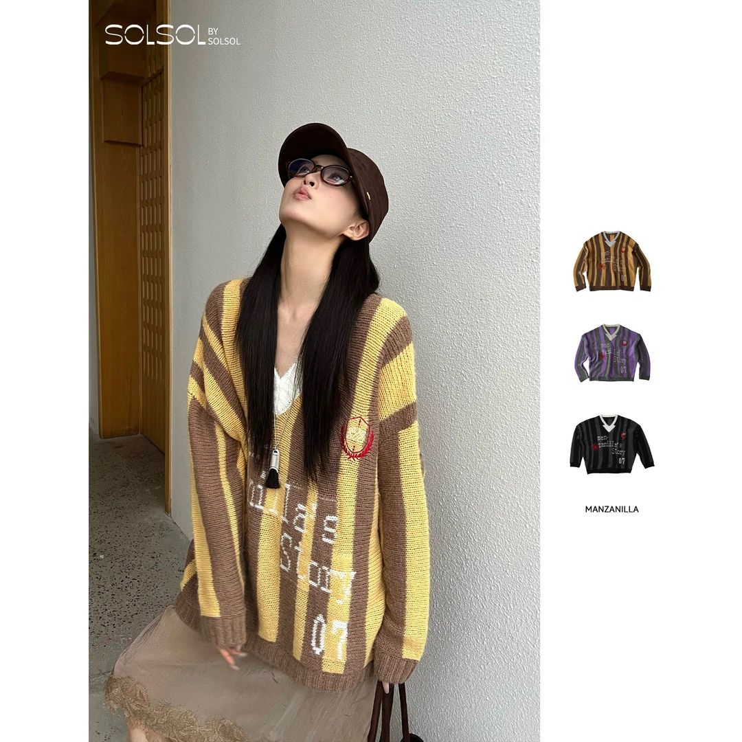 MANZANILLA 设计师品牌 25秋冬 V领球衣条纹毛衫SOLSOL买手店