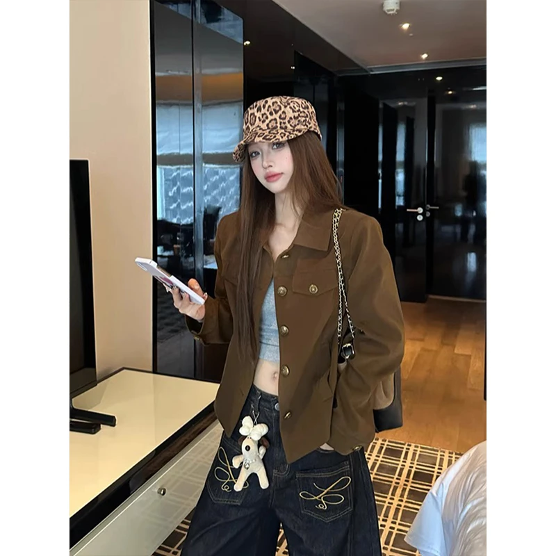 韩版复古高级感短款外套女秋季2025新款chic超好看工装夹克上衣潮